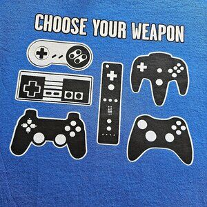 Choose Your Weapon Video Game Graphic Tshirt, Blue, Size XL